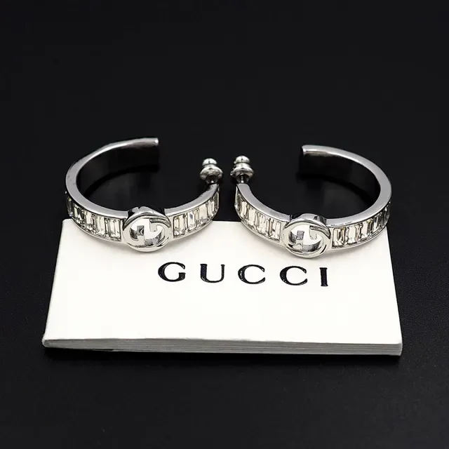 Gucci GG Marmont Baguette-Cut Stone Hoop Earrings 9