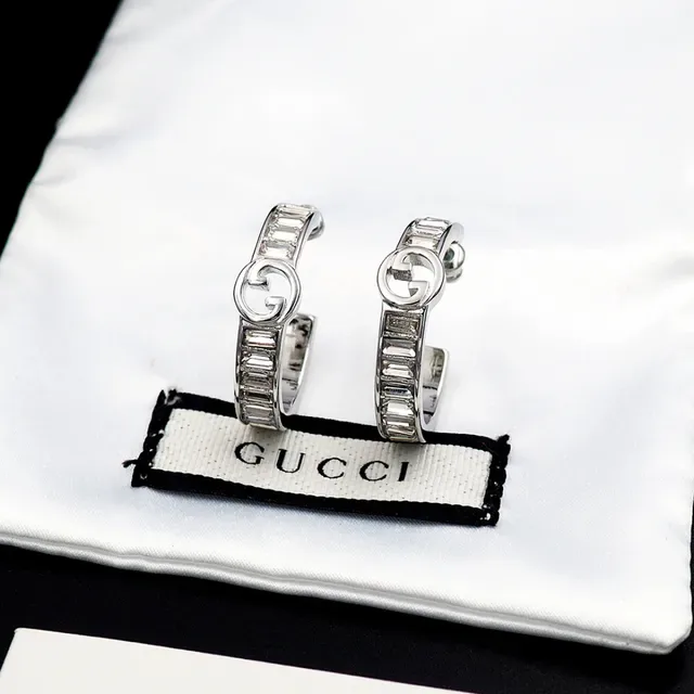 Gucci GG Marmont Baguette-Cut Stone Hoop Earrings 10