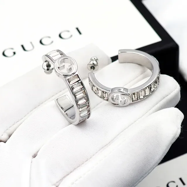 Gucci GG Marmont Baguette-Cut Stone Hoop Earrings 11