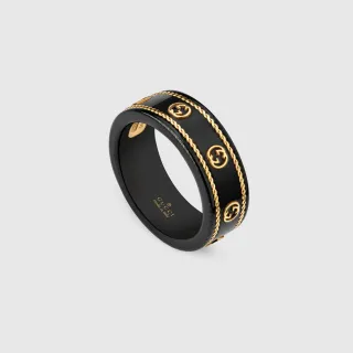 Gucci GG Marmont Black Gold Ceramic Chain Border Ring