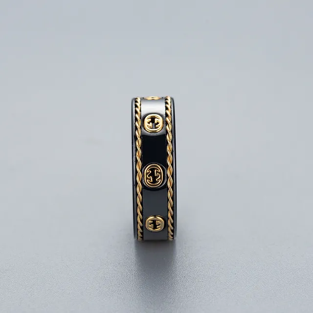 Gucci GG Marmont Black Gold Ceramic Chain Border Ring 3