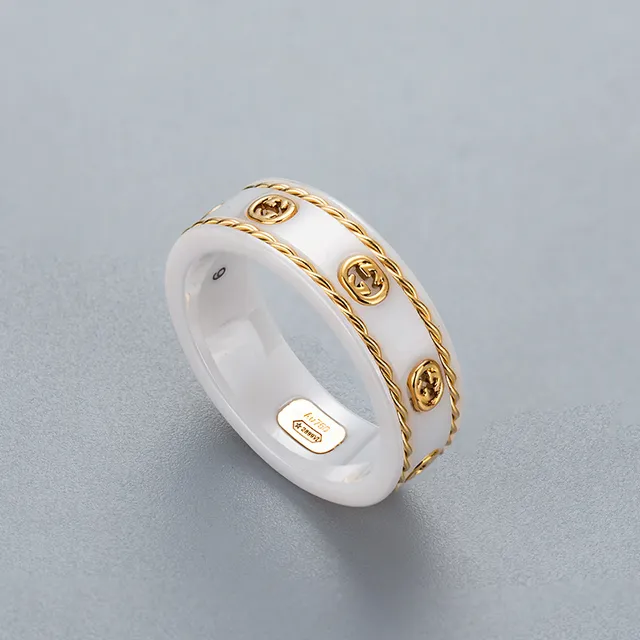 Gucci GG Marmont Black Gold Ceramic Chain Border Ring 9