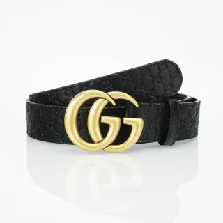 Gucci GG Marmont Black Gold Interlocking G Buckle Leather Belt