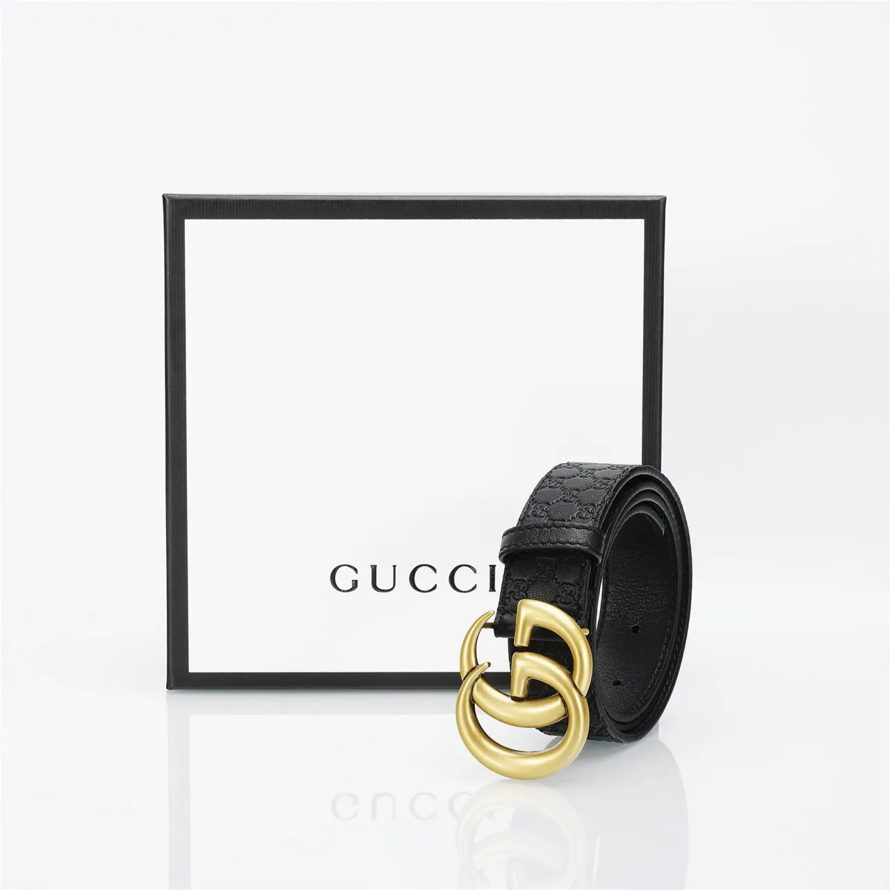 Gucci GG Marmont Black Gold Interlocking G Buckle Leather Belt 5
