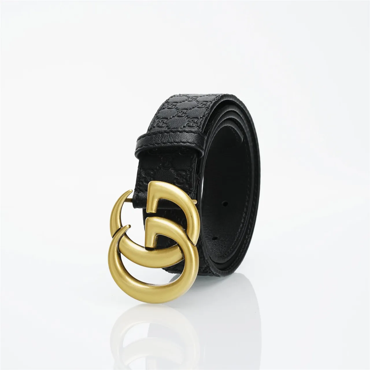 Gucci GG Marmont Black Gold Interlocking G Buckle Leather Belt 6