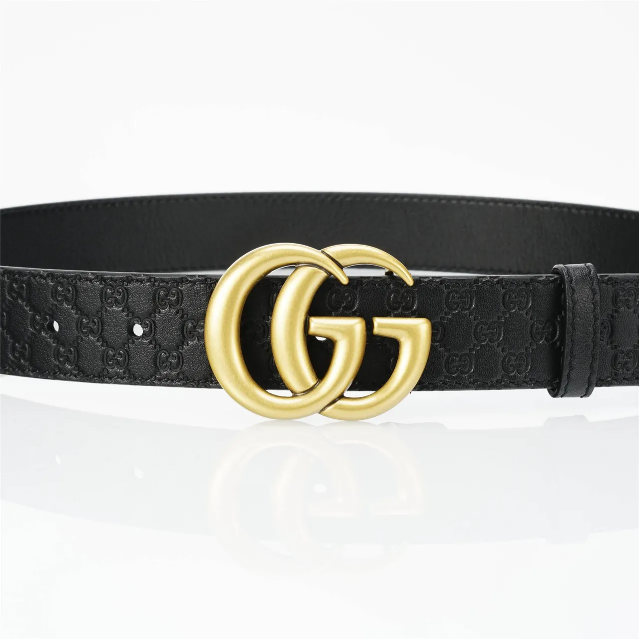 Gucci GG Marmont Black Gold Interlocking G Buckle Leather Belt 8