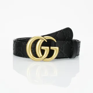 Gucci GG Marmont Black Gold Interlocking G Buckle Leather Belt