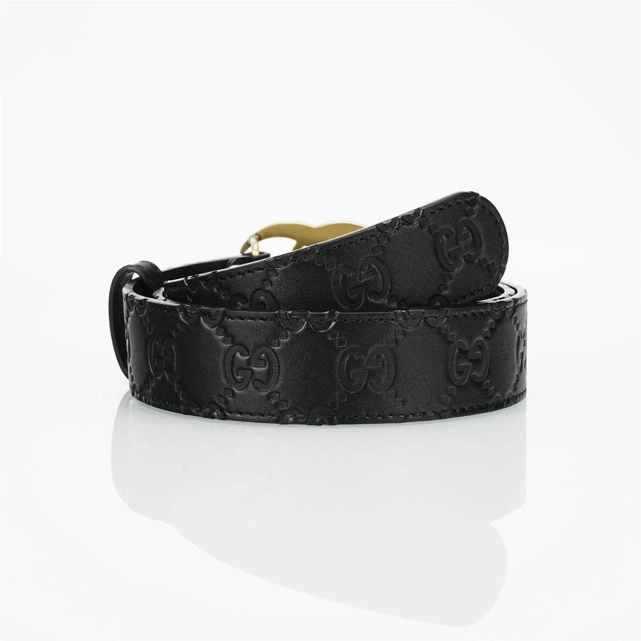 Gucci GG Marmont Black Gold Interlocking G Buckle Leather Belt 3