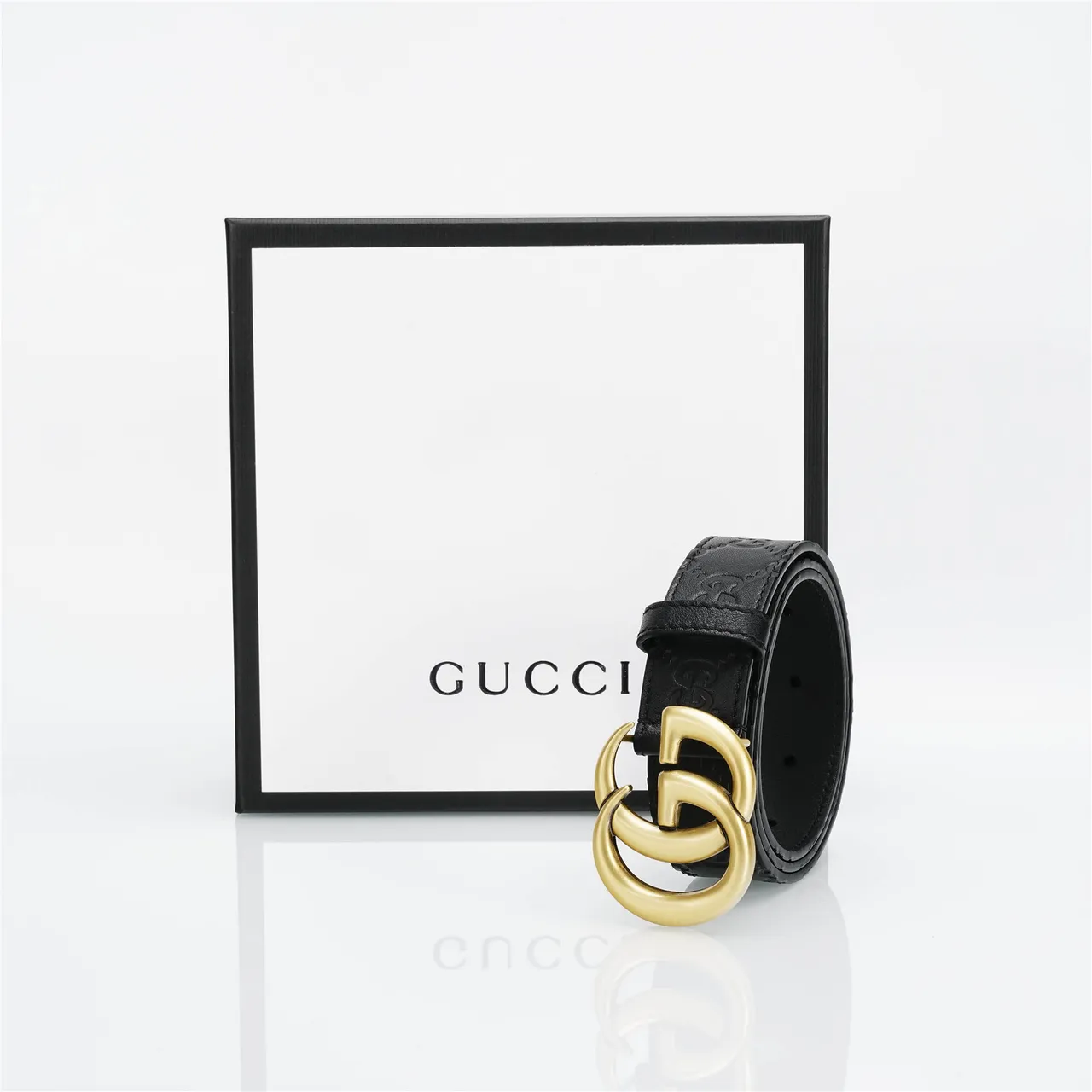 Gucci GG Marmont Black Gold Interlocking G Buckle Leather Belt 5