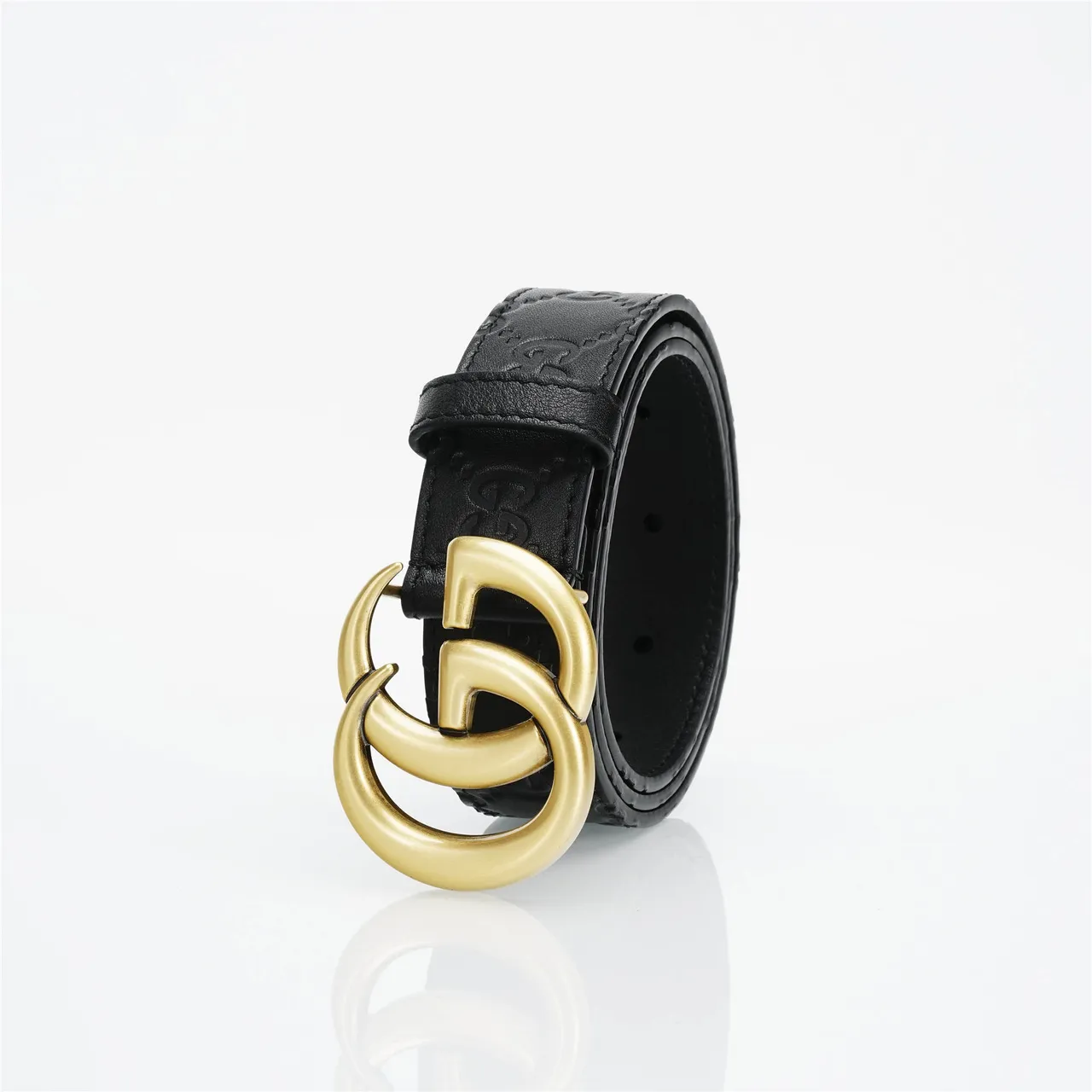 Gucci GG Marmont Black Gold Interlocking G Buckle Leather Belt 6