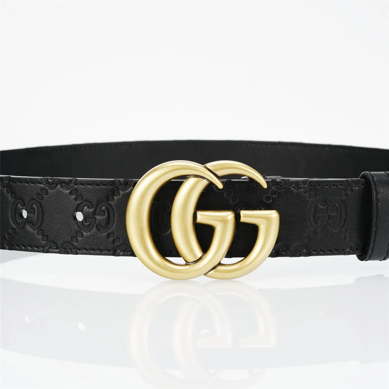 Gucci GG Marmont Black Gold Interlocking G Buckle Leather Belt 8