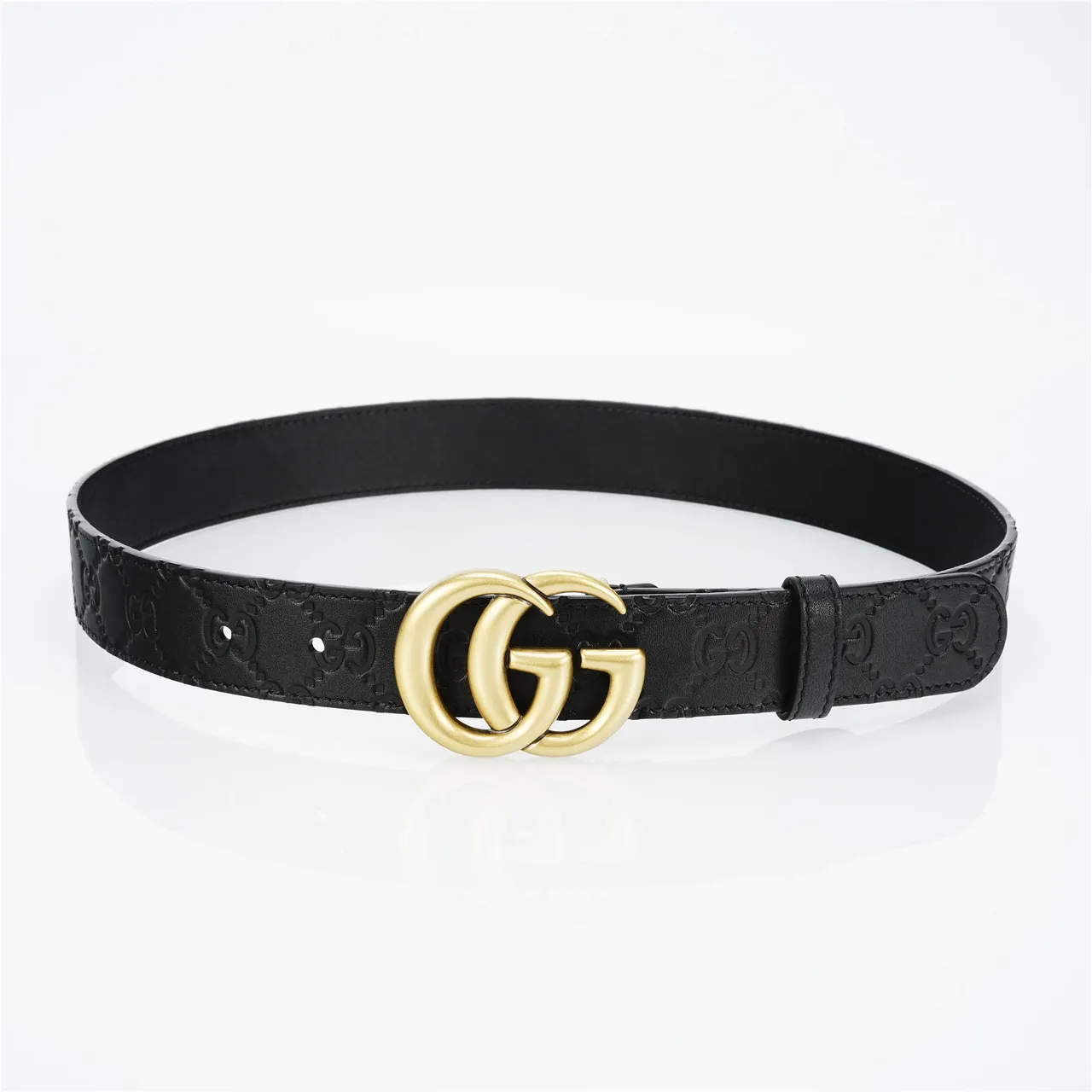 Gucci GG Marmont Black Gold Interlocking G Buckle Leather Belt 9