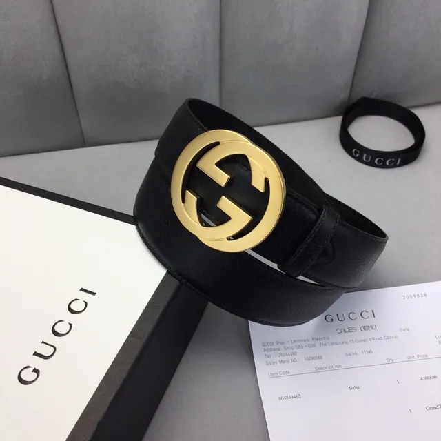 Gucci GG Marmont Black Gold Interlocking G Buckle Smooth Leather Belt 2