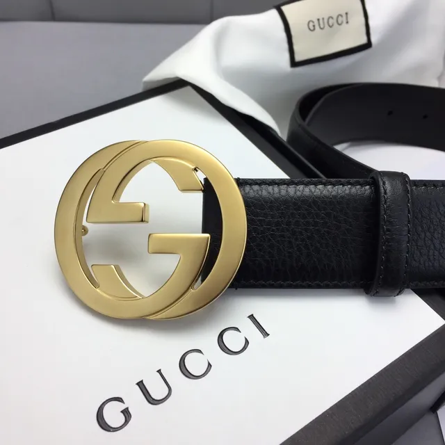 Gucci GG Marmont Black Gold Interlocking G Buckle Smooth Leather Belt 3