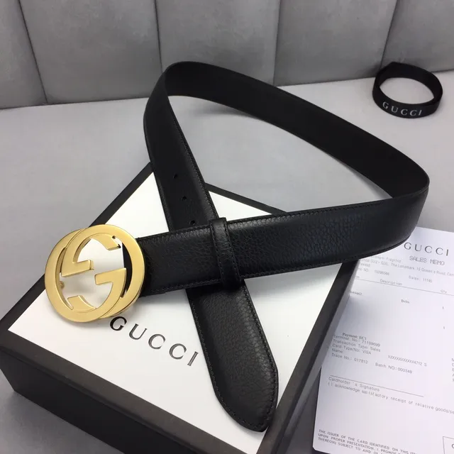 Gucci GG Marmont Black Gold Interlocking G Buckle Smooth Leather Belt 6