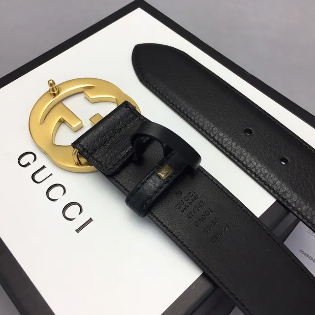 Gucci GG Marmont Black Gold Interlocking G Buckle Smooth Leather Belt 8