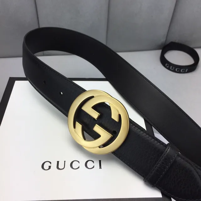 Gucci GG Marmont Black Gold Interlocking G Buckle Smooth Leather Belt 9