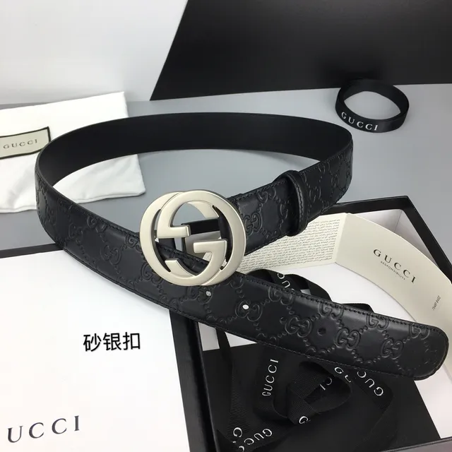 Gucci GG Marmont Cinto de couro preto prateado com monograma embossado G entrelaçado 2