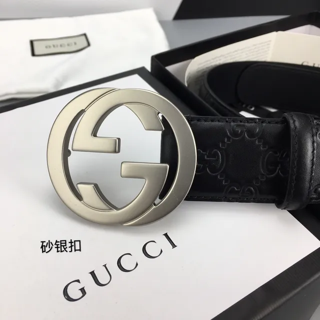 Gucci GG Marmont Cinto de couro preto prateado com monograma embossado G entrelaçado 3