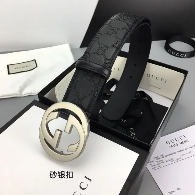 Gucci GG Marmont Cinto de couro preto prateado com monograma embossado G entrelaçado 4