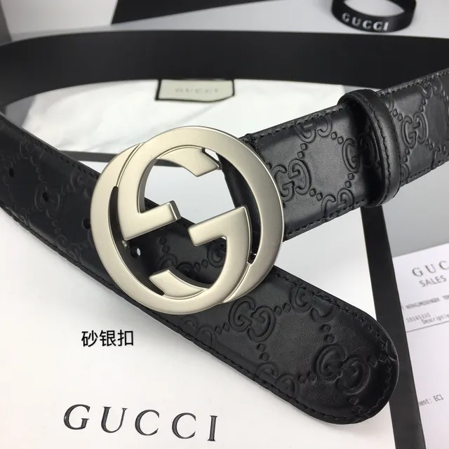 Gucci GG Marmont Cinto de couro preto prateado com monograma embossado G entrelaçado 5