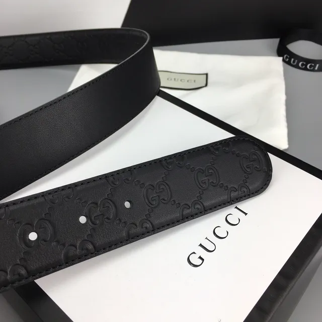 Gucci GG Marmont Cinto de couro preto prateado com monograma embossado G entrelaçado 7