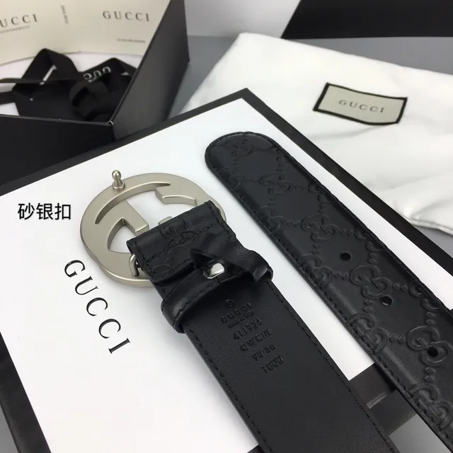 Gucci GG Marmont Cinto de couro preto prateado com monograma embossado G entrelaçado 8