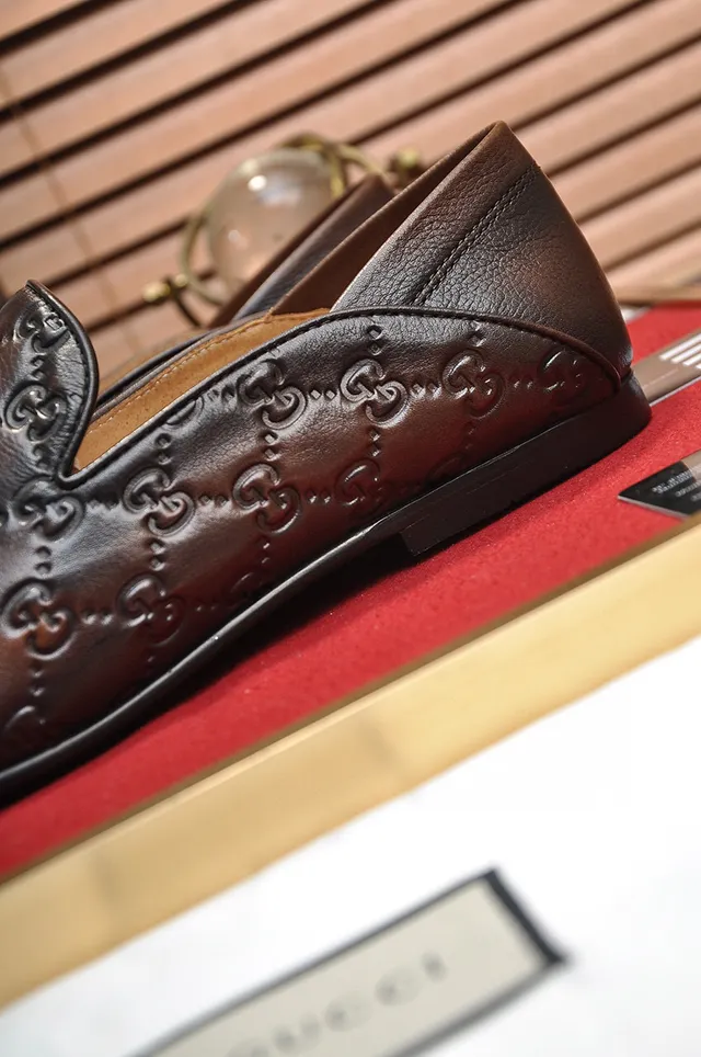 Gucci GG Marmont Brown Beige Embossed Monogram Smooth Leather Loafer 2