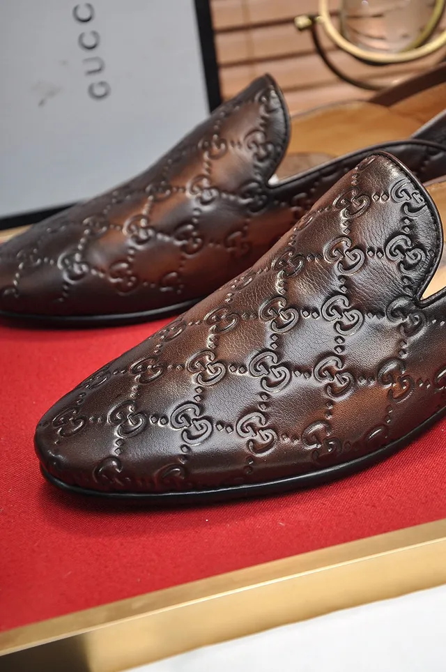 Gucci GG Marmont Brown Beige Embossed Monogram Smooth Leather Loafer 3
