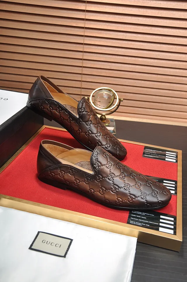 Gucci GG Marmont Brown Beige Embossed Monogram Smooth Leather Loafer 4