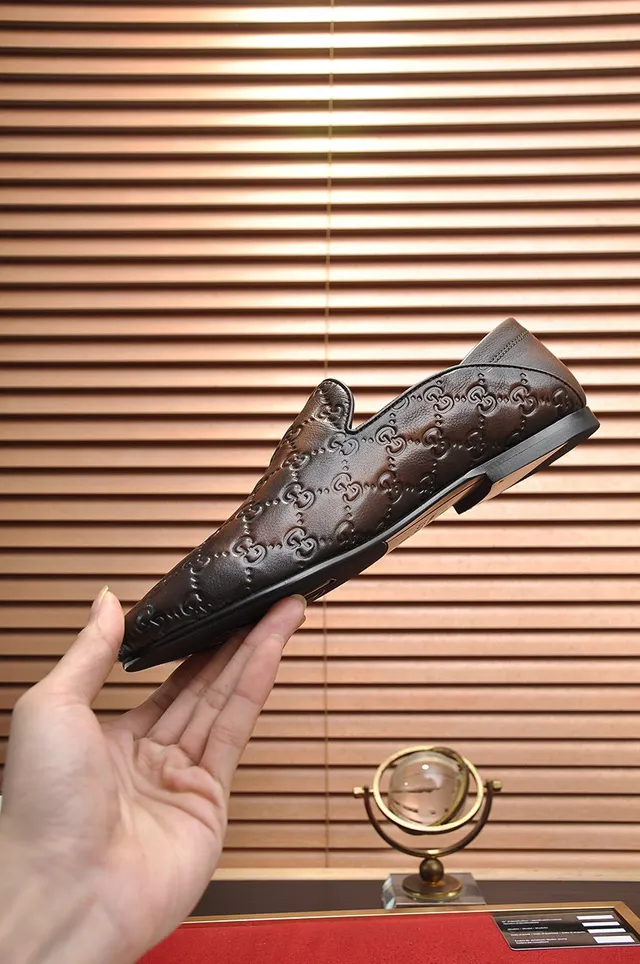 Gucci GG Marmont Brown Beige Embossed Monogram Smooth Leather Loafer 6