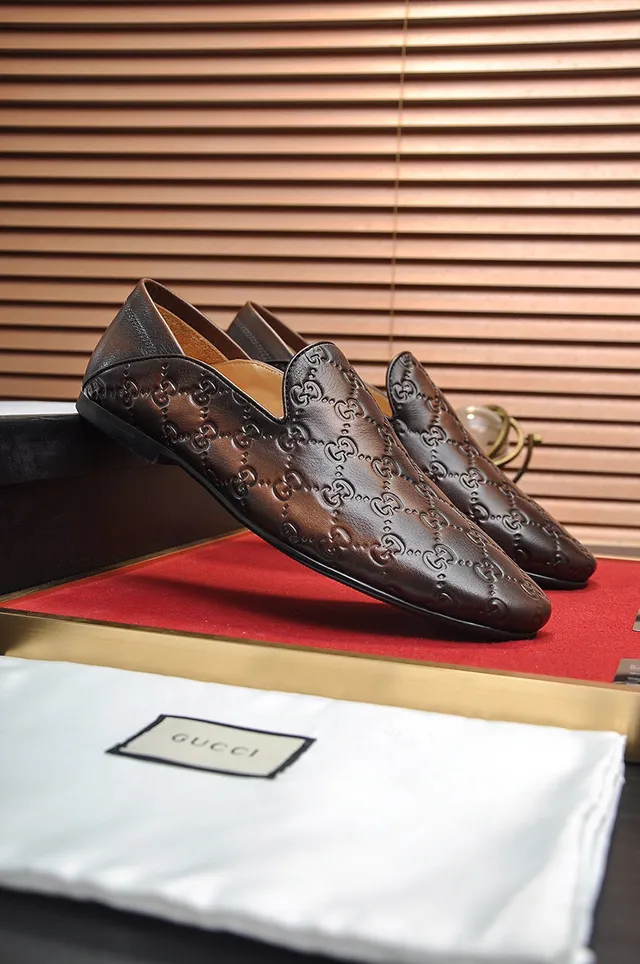 Gucci GG Marmont Brown Beige Embossed Monogram Smooth Leather Loafer 9