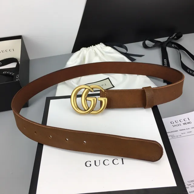 Gucci GG Marmont Marrom Dourado Interlocking G Buckle Faixa Lisa Cinto de Couro 4