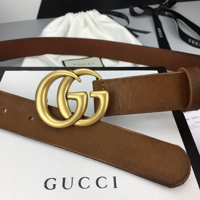 Gucci GG Marmont Marrom Dourado Interlocking G Buckle Faixa Lisa Cinto de Couro 5