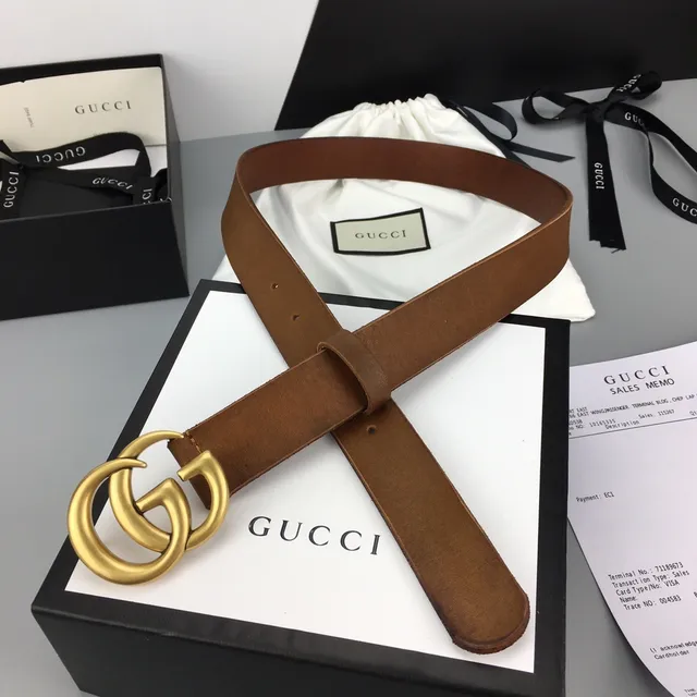 Gucci GG Marmont Marrom Dourado Interlocking G Buckle Faixa Lisa Cinto de Couro 6