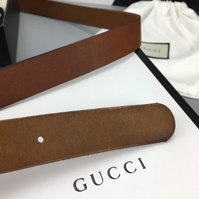 Gucci GG Marmont Marrom Dourado Interlocking G Buckle Faixa Lisa Cinto de Couro 7