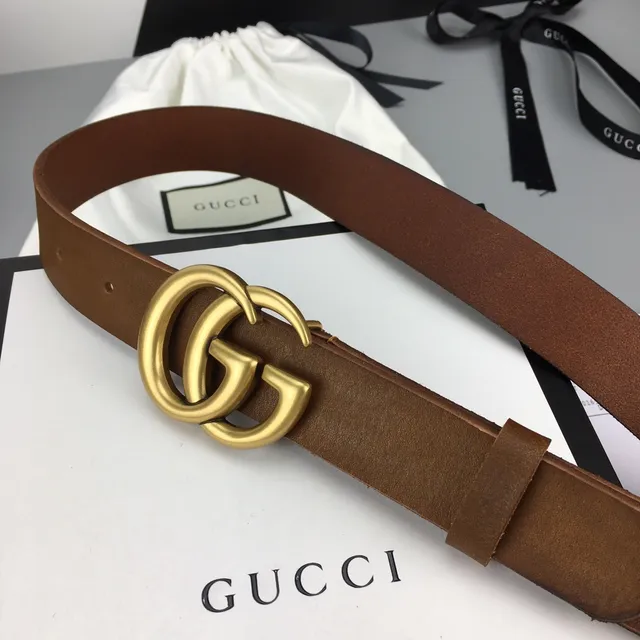 Gucci GG Marmont Marrom Dourado Interlocking G Buckle Faixa Lisa Cinto de Couro 9