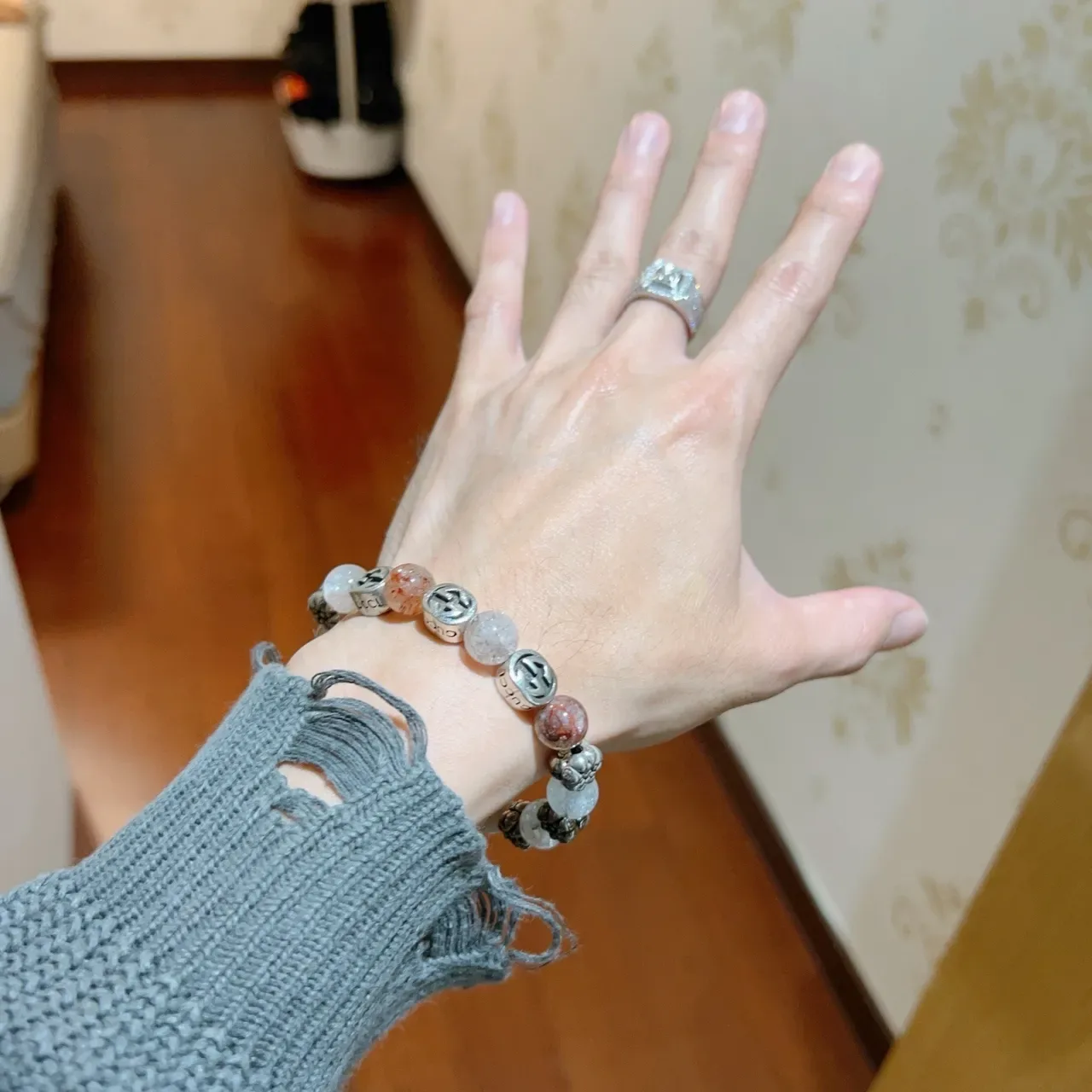 Gucci GG Marmont Brown Silver Beaded Interlocking Logo Bracelet 8
