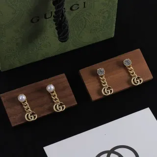 Gucci GG Marmont Chain Drop Pearl and Crystal Earrings
