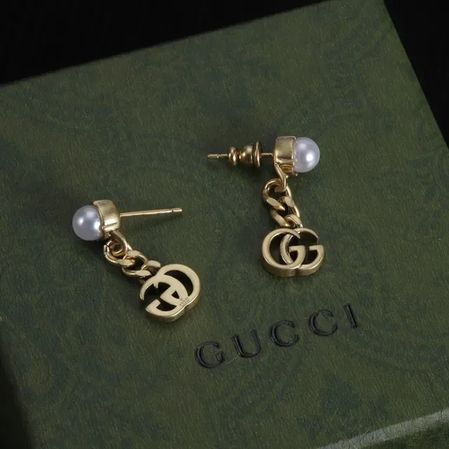 Gucci GG Marmont Chain Drop Pearl and Crystal Earrings 3