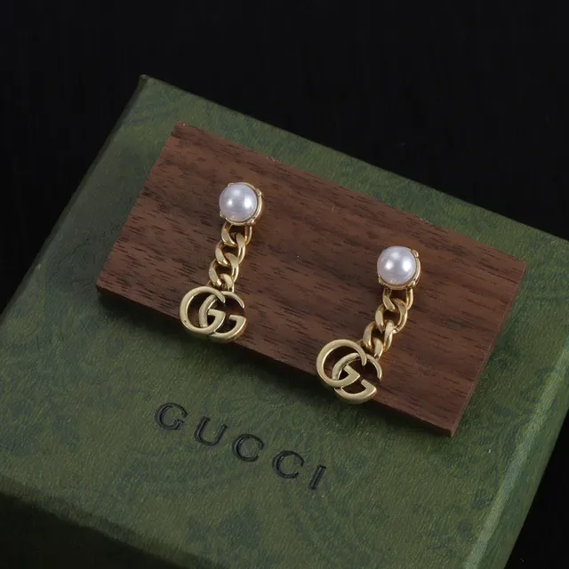 Gucci GG Marmont Chain Drop Pearl and Crystal Earrings 4