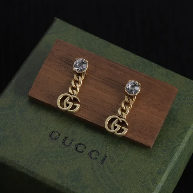 Gucci GG Marmont Chain Drop Pearl and Crystal Earrings 5