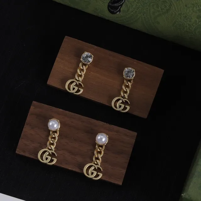 Gucci GG Marmont Chain Drop Pearl and Crystal Earrings 7