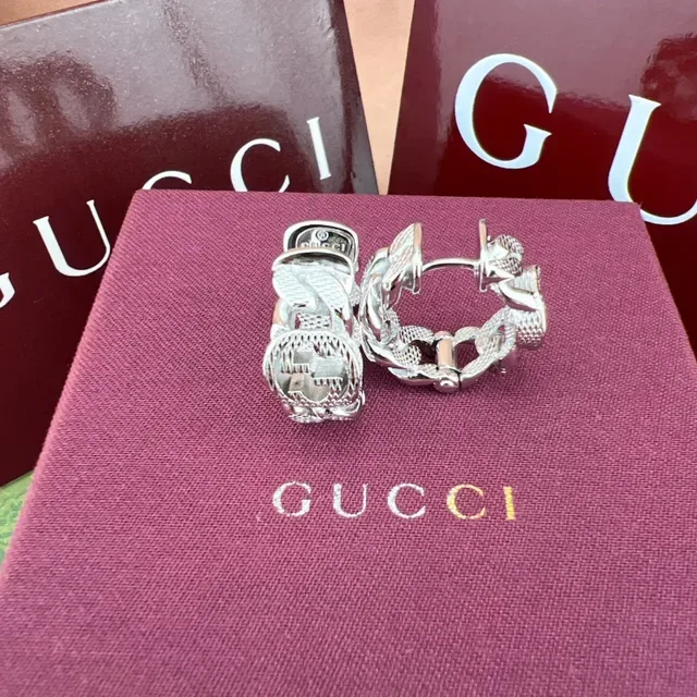 Gucci GG Marmont Chain-Link Gold-Tone Hoop Earrings 6