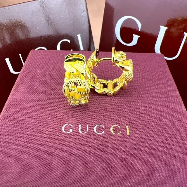 Gucci GG Marmont Chain-Link Gold-Tone Hoop Earrings 7