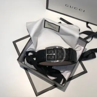 Gucci GG Marmont Embossed Black Leather Belt
