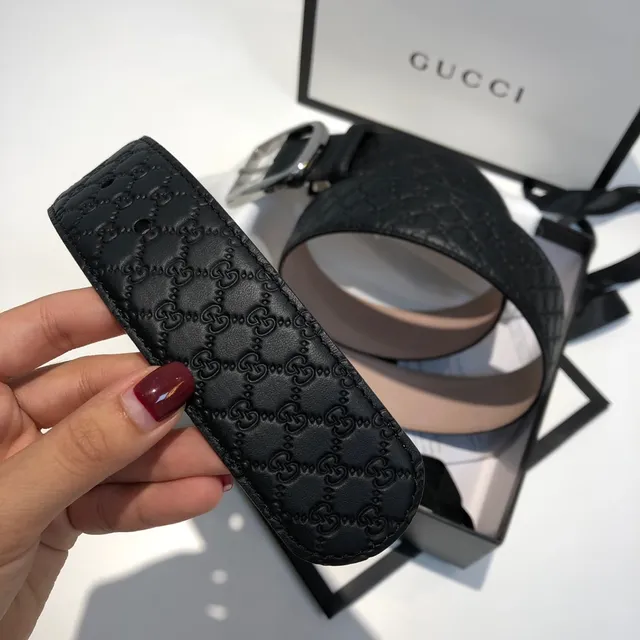 Gucci GG Marmont Embossed Black Leather Belt 4