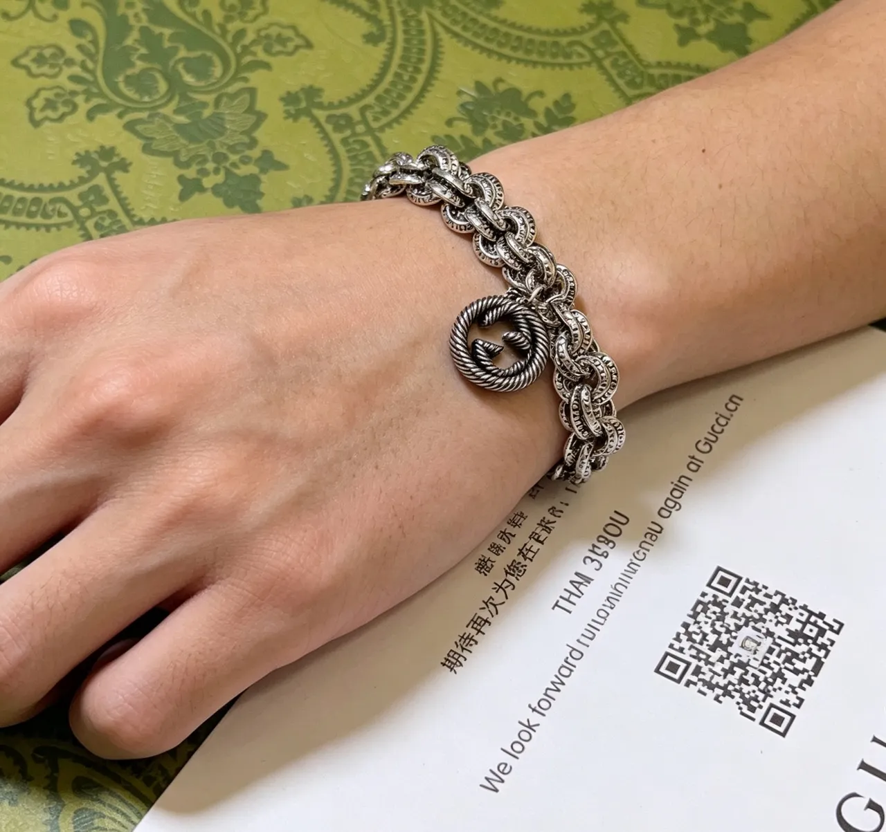 Gucci GG Marmont Engraved Chain Silver Bracelet 5