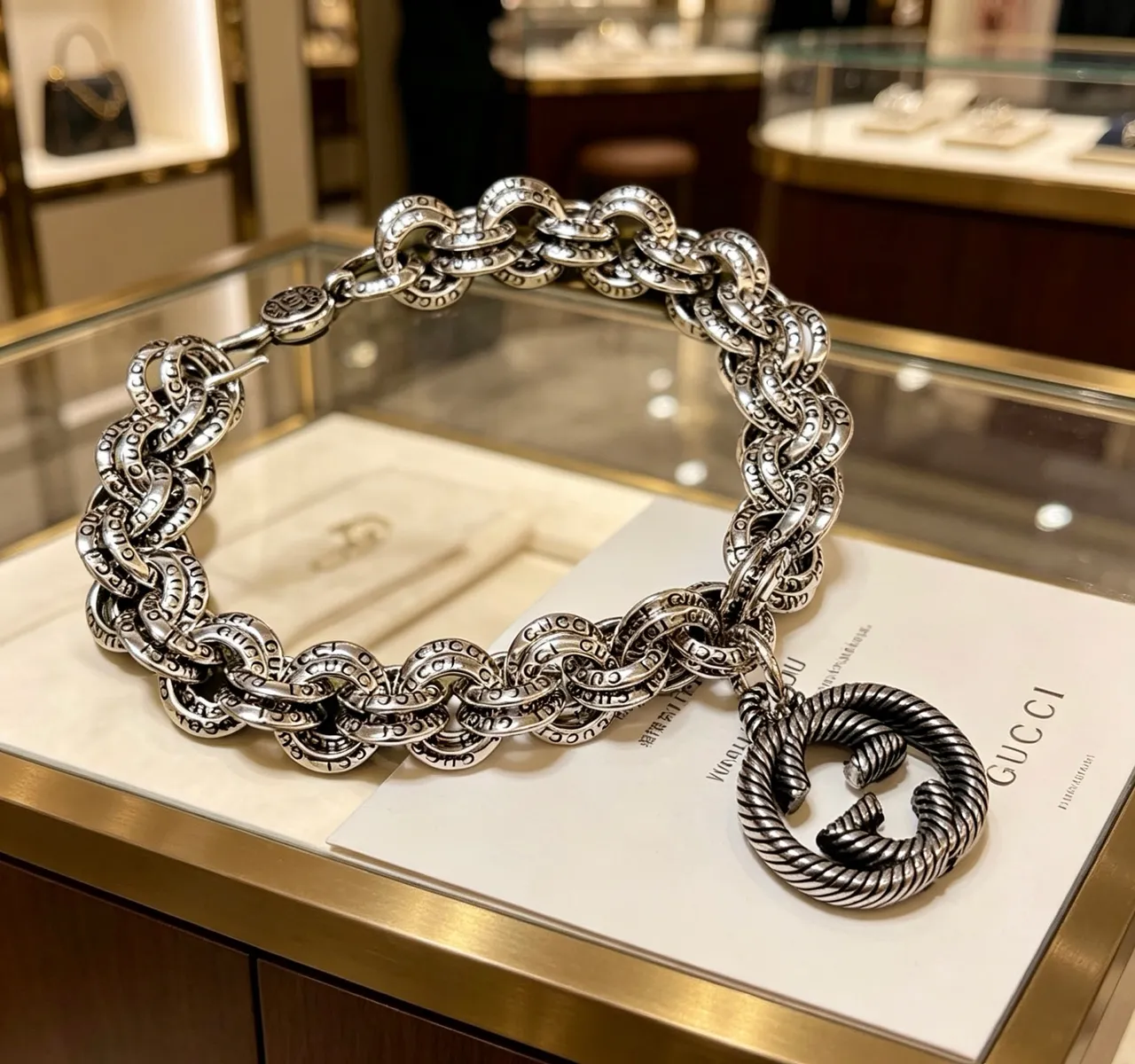 Gucci GG Marmont Engraved Chain Silver Bracelet 8