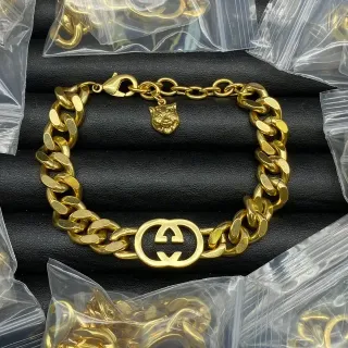 Gucci GG Marmont Gold Curb Chain Interlocking G Logo Bracelet
